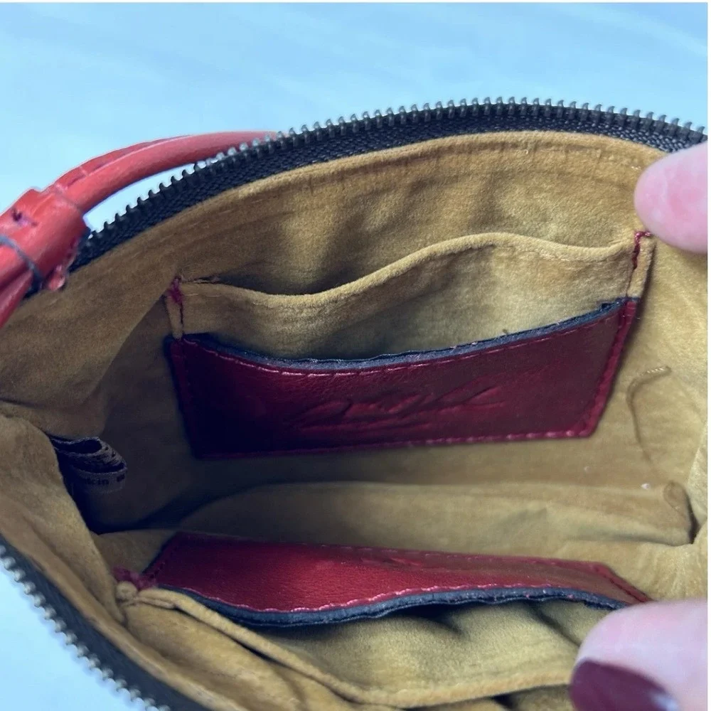 Patricia Nash‎ Red Leather Sherpa Trim Wristlet Wallet Clutch Bag Fall Holiday